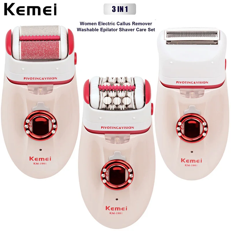Дешево Kemei 3 в 1 Электрический Эпиляторы для Для женщин Электронный ног мертвой кожи женские Перезаряжаемые станок для бритья D Эпиляторы Y волос уда...