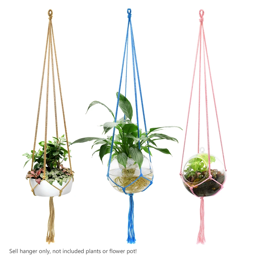 

Handmade Colorful Macrame Plant Hangers Indoor Outdoor Flower Hanging Basket Cotton Rope 4 Legs Balcony Pot Hanger Room Decor