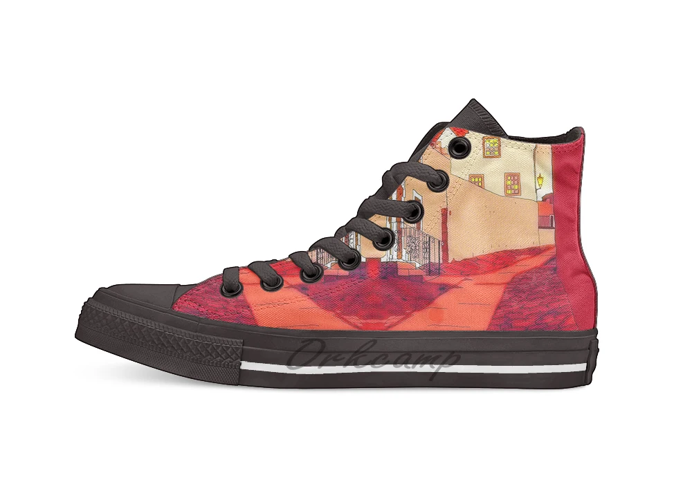 

Dysart Scottish Town digital drawing Unisex High Top Canvas flat Casual Custom shoes Drop Shipping