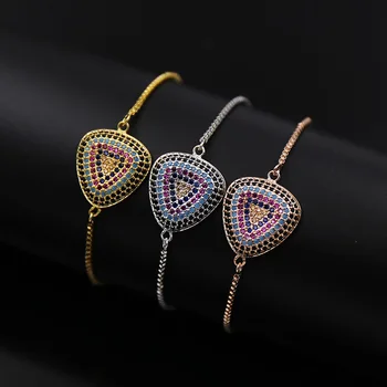 

fashion jewelry copper mosaic full stone box chain can adjust size colorful stone triangle lady bracelet