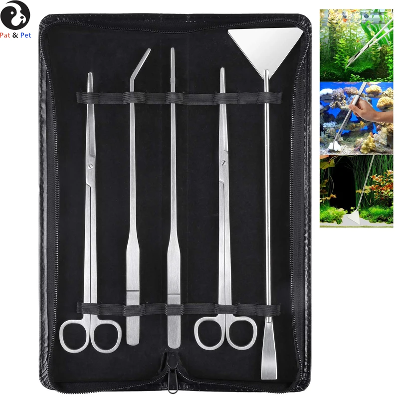 

Aquarium Tools Kit,4 in 1 Long Stainless Steel Tweezers Scissor Spatula Multi Functional Aquarium Tank for Cleaning & Fish Start