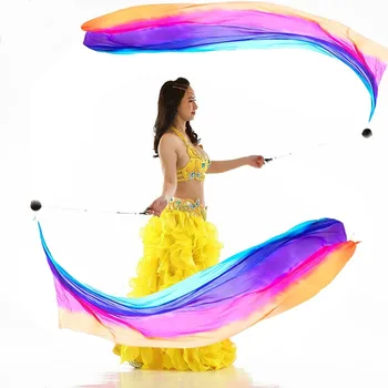 

New Arrivals 2 Pcs Silk Veil+2 Pcs Poi Chain Ball Women Belly Dance Silk Veil Poi Streamer Stage Prps