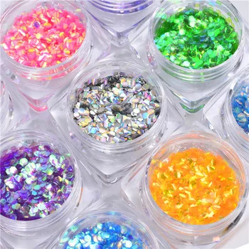 WUF 12 Bottle/Lot Fish Scale Nail Sequins Mermaid Hexagon Glitter Sheets For DIY Nails Nail Art Tips Decorations