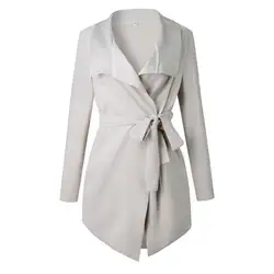 2018 осень Регулируемый Свободное пальто Для женщин широкий лацкан и пояс смесь Завышение Асимметричная верхняя одежда с открытым швом