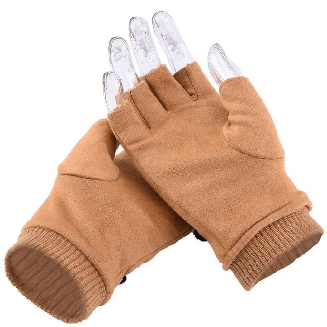 Модные зимние теплые перчатки для вождения, упругие варежки на пол пальца, мужские замшевые кожаные перчатки для использования на открытом воздухе рукоятка, велосипедные перчатки