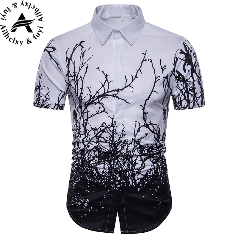 Tree printing Mens Hawaiian Shirt 2018 Summer New Casual Camisa Masculina Floral Printed Short Sleeve Male Beach ShirtsPlus Size | Мужская