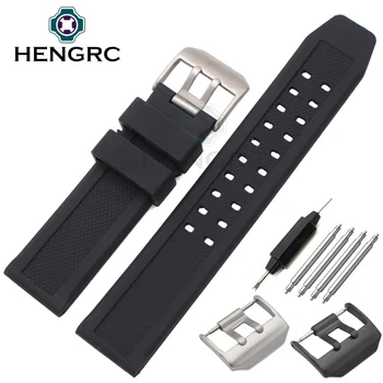 

HENGRC 23mm Silicone Watch Strap Men Black Sport Diving Rubber Watchbands Stainless Steel Black Buckle Accessories