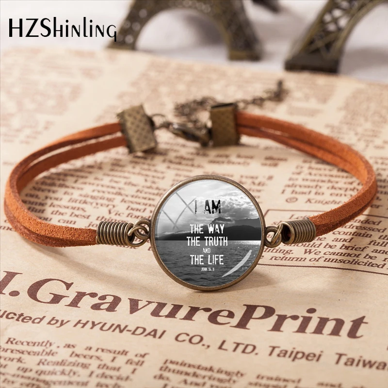 

Vintage Jesus Jewellry I am the way the truth and the life John 146 Christian Quote Leather Bracelet Bible Verse Jewelry Gifts