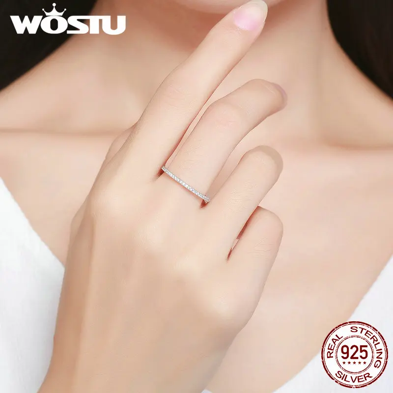 WOSTU, Настоящее серебро 925 пробы, простые геометрические круглые кольца для женщин, ювелирные изделия для помолвки DXR066