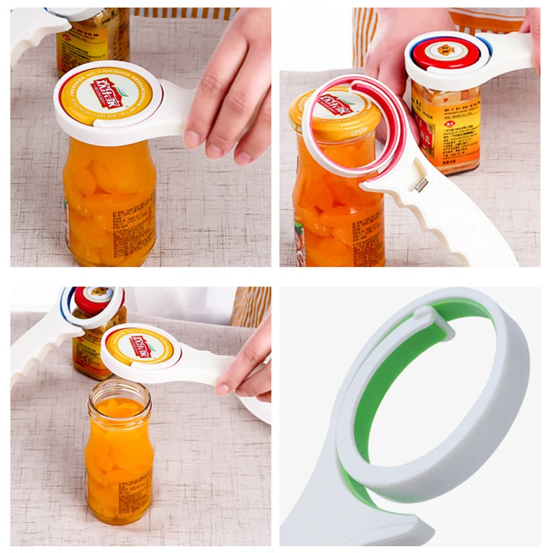 

1Pc 3 In 1 Can Opener Manual Non-slip Twist Cap Bottle Launcher Opener Lid Multifunction Screw Jam Bottle Opener Kitchen Gadget