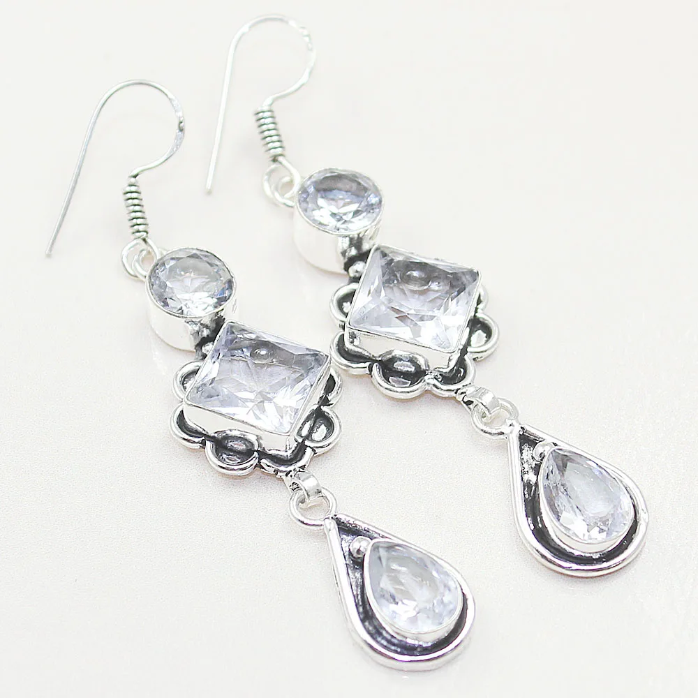 

white Topas Earring, 70 mm, E0576