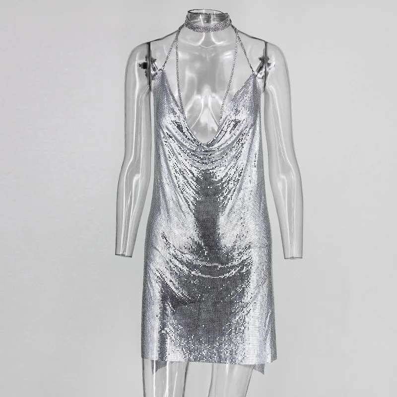 Kendall Jenner платье для дня рождения блестящее Серебряное платье с блестками мини Vestidos с открытой спиной модные женские наряды для ночного клуба - Цвет: silver