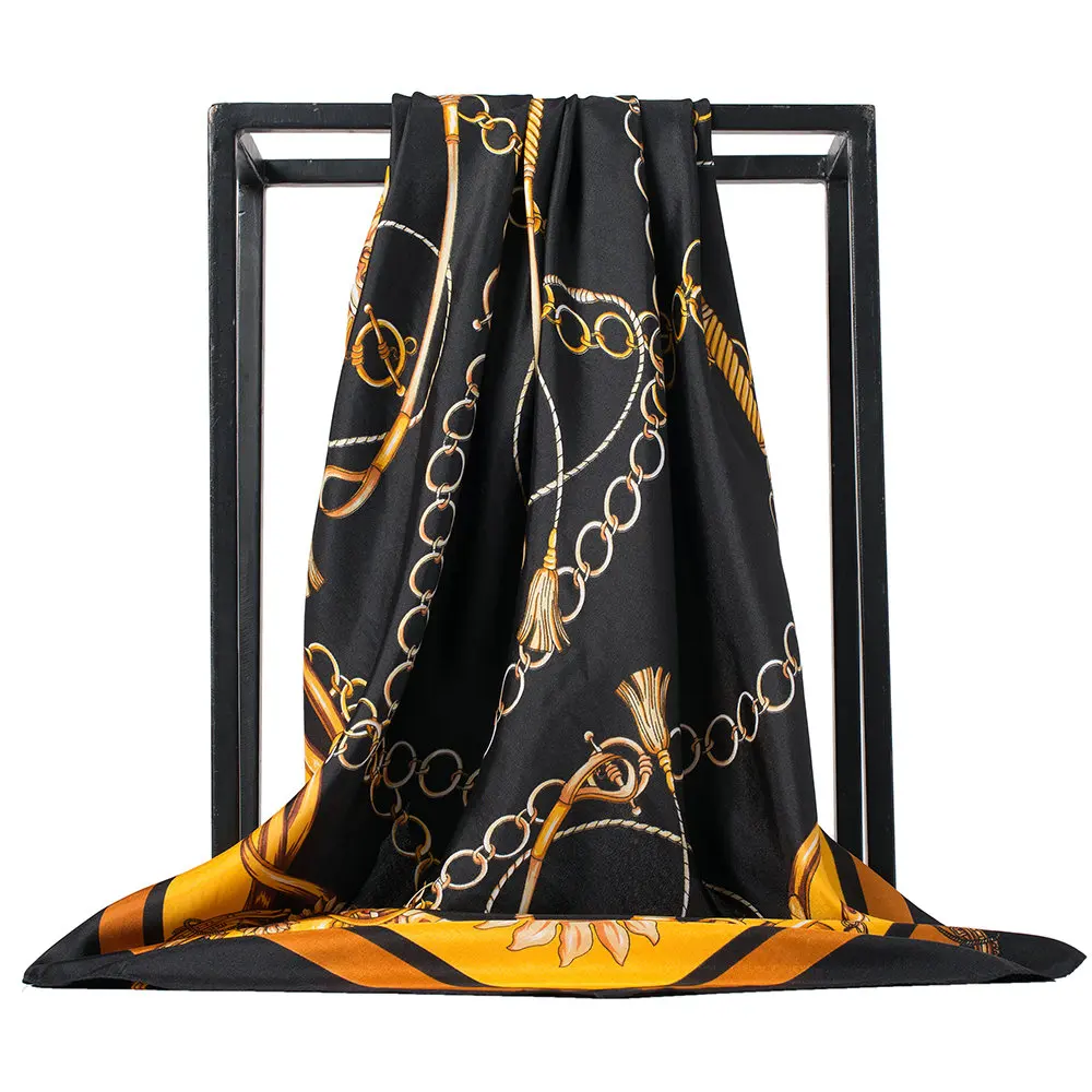 O CHUANG женский шелковый шарф люксовый бренд змеиный принт атласный квадратный платок шарфы 90*90 см зимний платок модная дамская Черная шаль - Цвет: C4