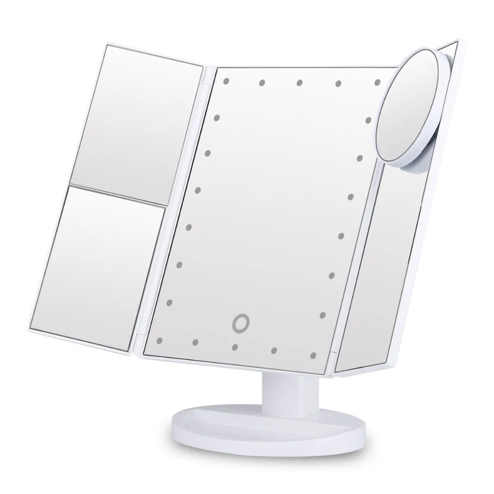 Светодиодный зеркало для макияжа 22 светодиодный освещенные Сенсорный экран 1X/2X/3X/10X увеличение складной регулируемый увеличительное