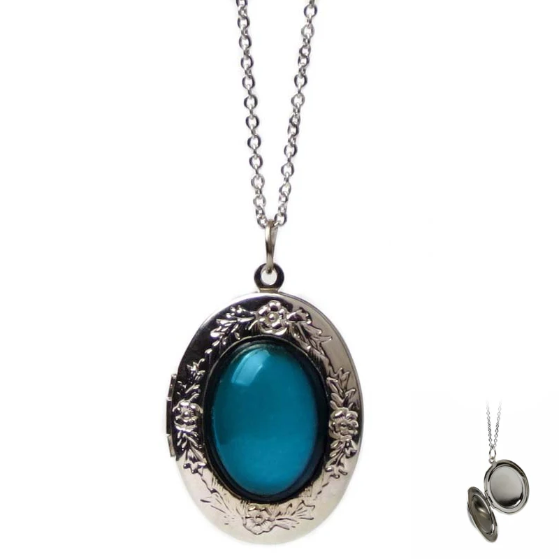 

FUNIQUE Oval Openable Lockets Photo Frame Pendant Necklace Jewelry Temperature Change Color Mood Necklace Women 2018