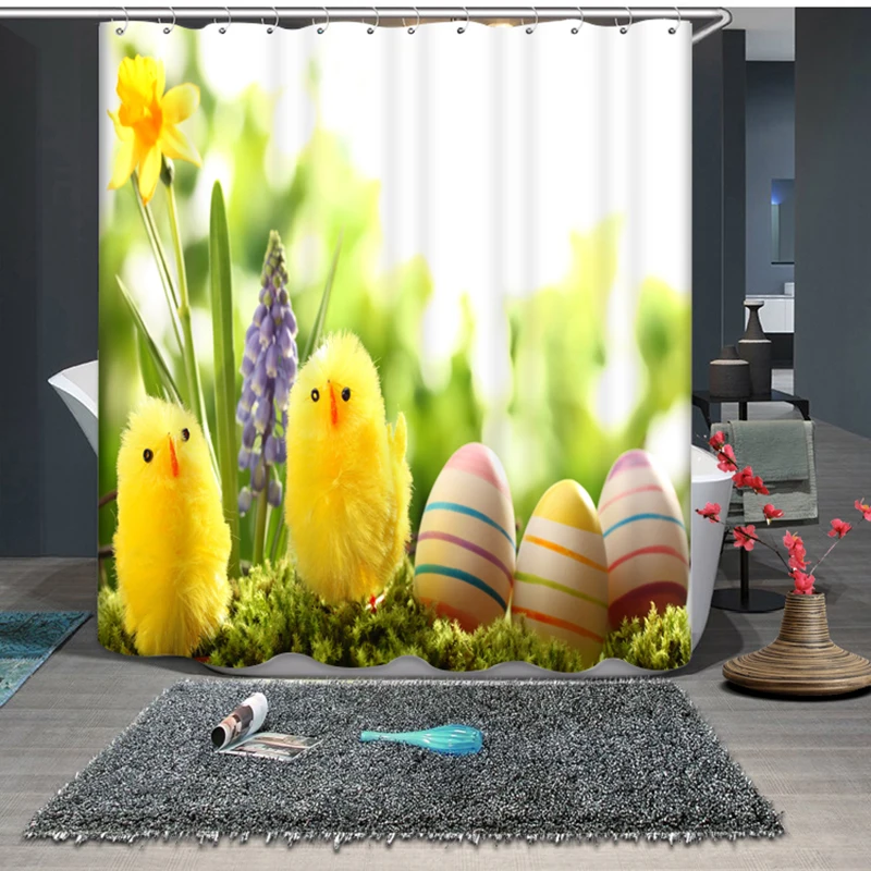 

Custom size 3D Shower Curtains lovely Yellow Small Chicken Pattern Bath Curtain Waterproof Fabrics Bathroom Curtains Products