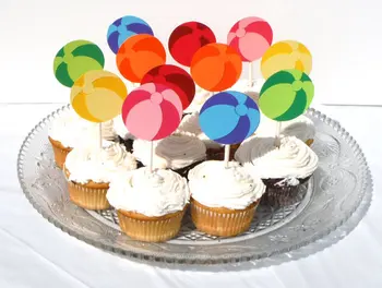 

Beachballs Cupcake Toppers wedding birthday bridal baby shower pool Party food picks