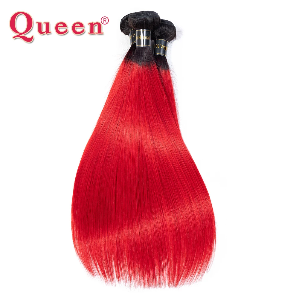 Queen Hair Products Remy Ombre Red Hair Bundles With Closure 3 Bundles With Closure Dark Roots Queen Red Peruvian Straight Hair
