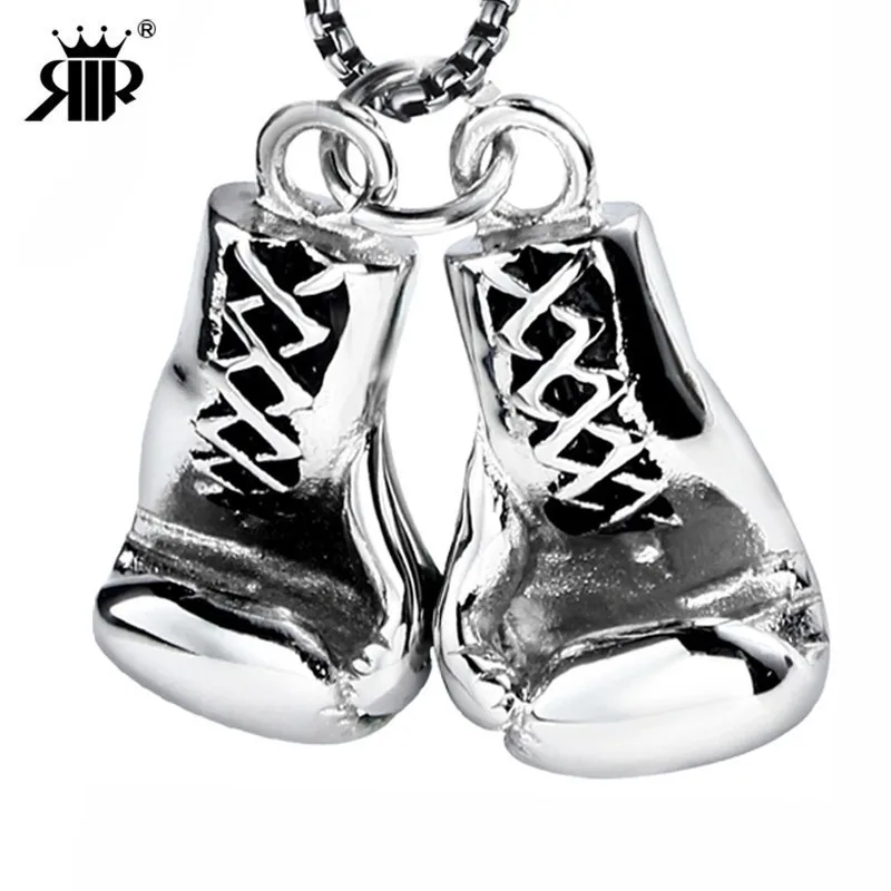 

RIR Brand Men Necklace Pendant Gold Color Stainless Steel Chain Pair Boxing Glove Charm Fashion Sport Fitness Jewelry LP1308
