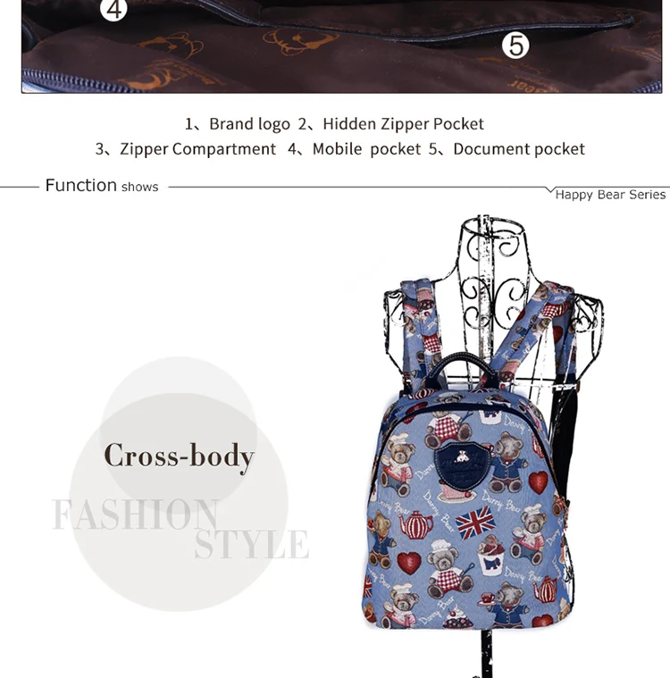 13-DANNY BEAR Blue Small Backpacks For Teenager Girl Causal Preppy Style Student School Back Bags Designers Back Pack Bag For Women