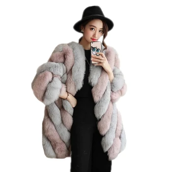 

2018 Winter Women High Imitation Stripe Faux Fox Fur Coat Jacket Female Elegant Party Thicken Plus Size 4XL Overcoat Outwear X83