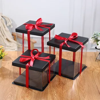 

Transparent Plastic Box Candy Cake Gift Bag Birthday Wedding Valentine's Day Party FlowerDoll Big Packaging Bag Foldable Box