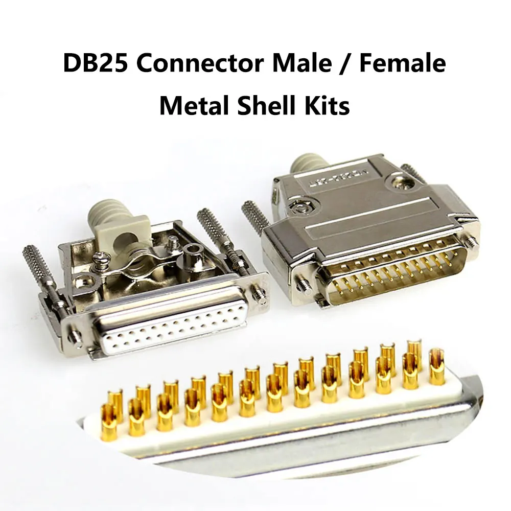 

DB25 Male Plug / Female Socket Metal Shell Kit 2 Rows 25 Pin Serial Port Connector D-SUB 25 Adapters