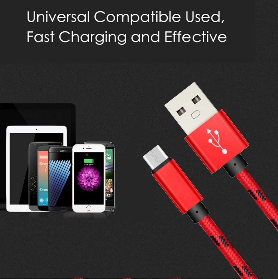 Micro USB кабель Универсальный зарядный кабель для телефонов Android синхронизации данных зарядное устройство 1 м провод 5V2A Быстрая зарядка нейлоновые кабели для передачи данных