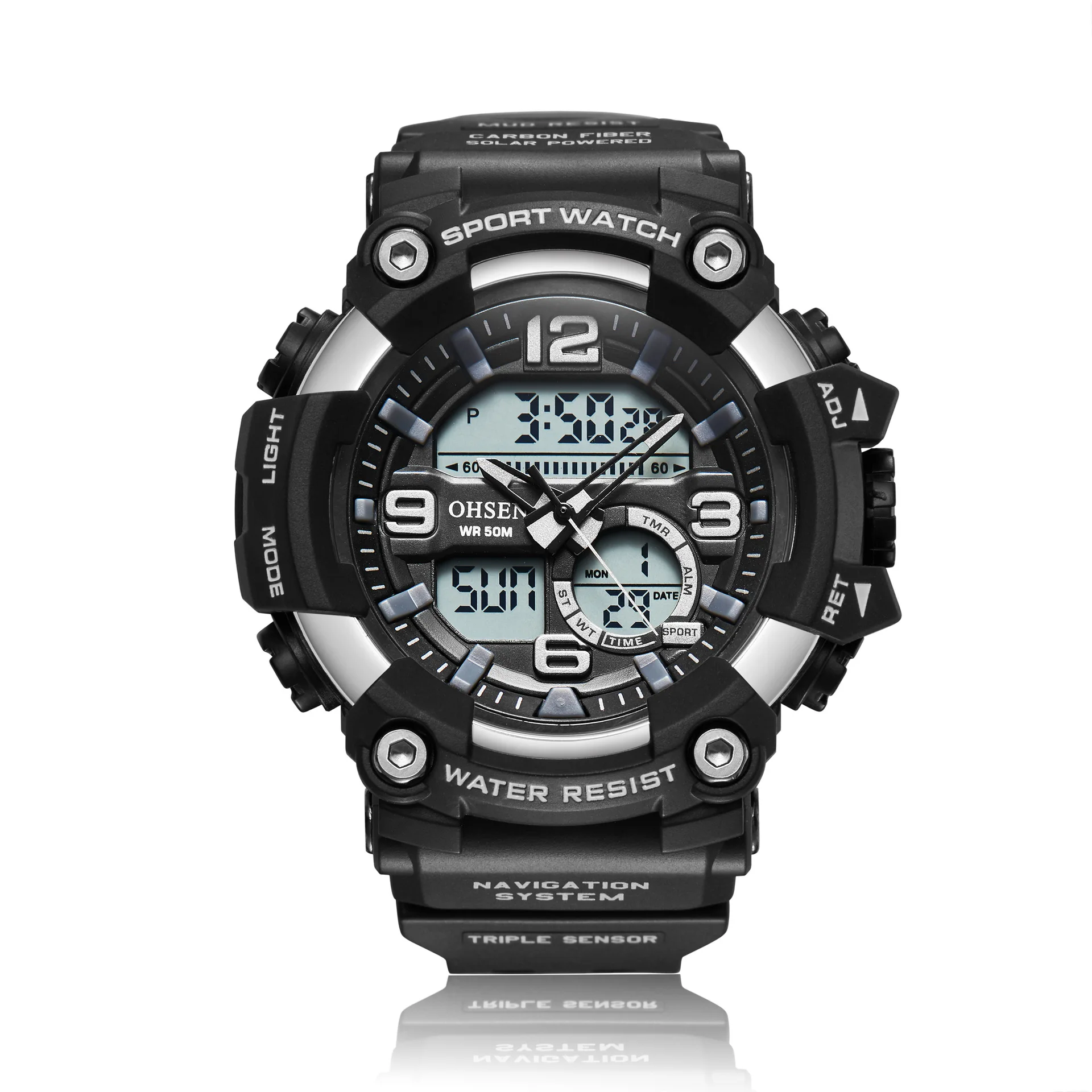 

New Men Water Resist Electronic Watch LED Quartz Double Movement Watch