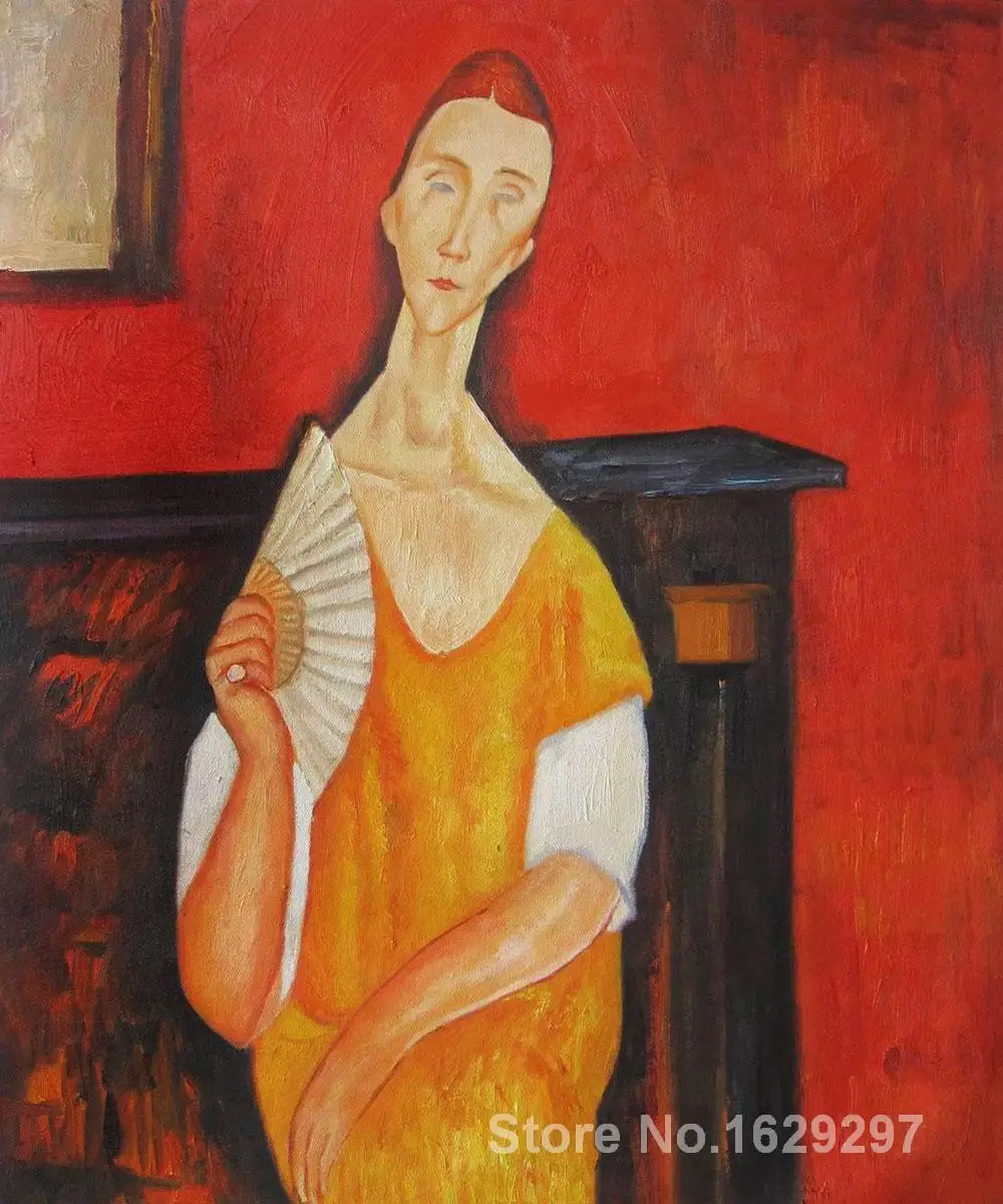 Настенное Искусство Современная женщина с веером искусство Amedeo Modigliani Картины