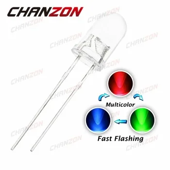 100pcs 5mm Fast Flashing LED Diode Flash RGB Color Changing Blinking Transparent Multicolor Flicker Round Light-Emitting Diode