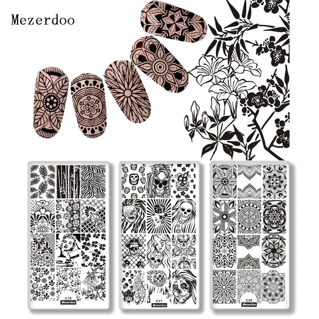 Mandala Kwiat Tłoczenie Druku Sencil Nail Art Polski Stemplowanie