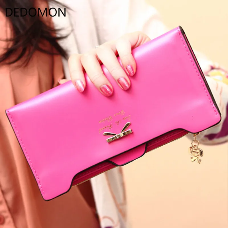 

2019 Fashion Leather Women Wallets Luxury Brand Designer Long Zipper Female Purse Bowknot Card Holder Phone Pocket Clutch Bag
