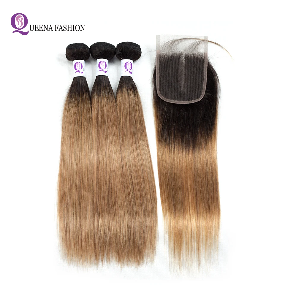 Ombre cabelo Humano Em Linha Reta Feixes de cabelo Com Fecho