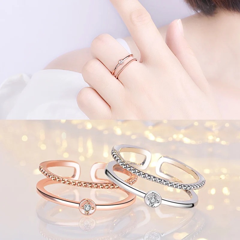 2019 New Rose Gold Double Opening Ring for Women's Crystal Zircon Engagement Rings Fashion Jewelry | Украшения и аксессуары
