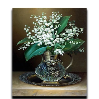 

Diamond Cross Stitch Vase Living Room Flower Diamond Embroidery Square / Round Diamond Room Green leaf white flower