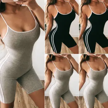 

Casual Women Sleeveless Bodycon Romper 2018 New Fashion Striped Side Jumpsuit Club Party Summer Playsuit Short Pants S-XL