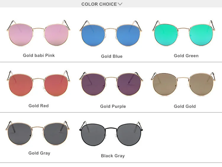 Золотые солнцезащитные очки в металлической оправе Для женщин солнцезащитные очки, зеркальные Круглые Солнцезащитные очки покрытие Светоотражающие солнечные очки в стиле ретро Брендовая Дизайнерская обувь РЕТ