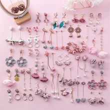 

Cute Pink Fabric Flower Series Trendy Earrings For Women Jewelry Accessory Sweet Japanese Korean Girl Dangle Earrings Best Gift