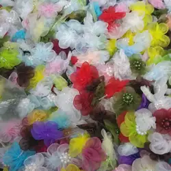 40 шт./партия 2 см Разноцветные бисерные Цветы из органзы ручной работы мини маленькая Цветочная головка для скрапбукинга свадебные