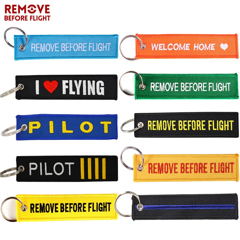 

New Remove Before Flight Key Ring Safety Tag Luggage Label Fashion Embroidery OEM Key Chain Motorcycles Key Fobs Aviation Gifts