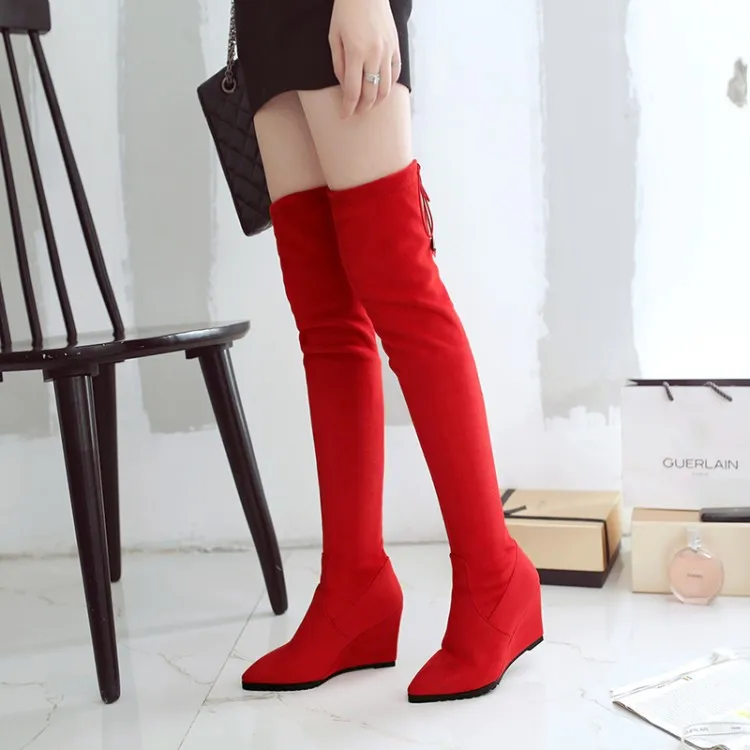

Big Size 11 12 13 Women Long Boots Woman Over The Knee Boot Frenulum Pure color High heel boots