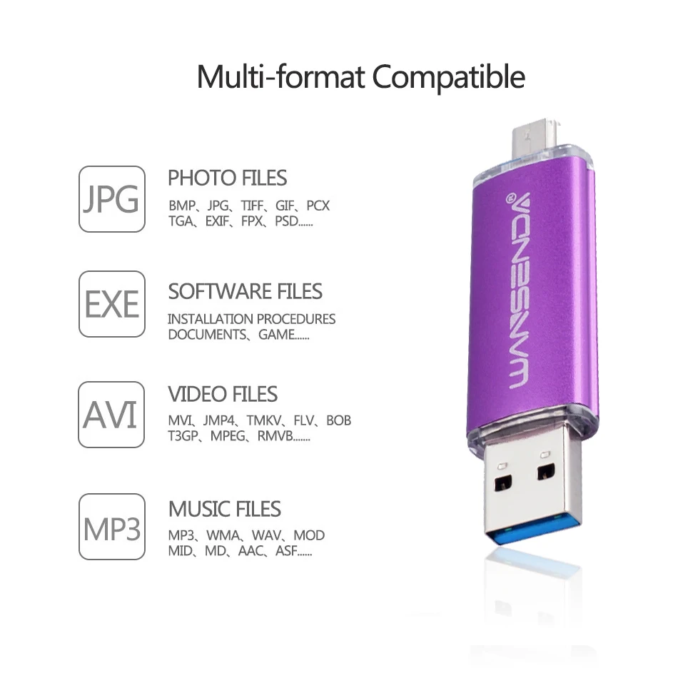 WANSENDA высокоскоростной OTG USB флеш накопитель 3 0 128 ГБ для смартфонов/ПК флешки 32 Гб 64
