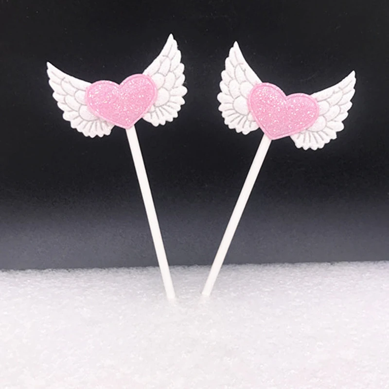 10Pcs/Lot Lovely Angel Wings Cupcake Cake Topper Kids Birthday Baby