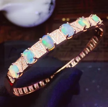 

Natural real opal bangle 0.3ct*6pcs gemstone Free shipping 925 sterling silver For men or women #L193105