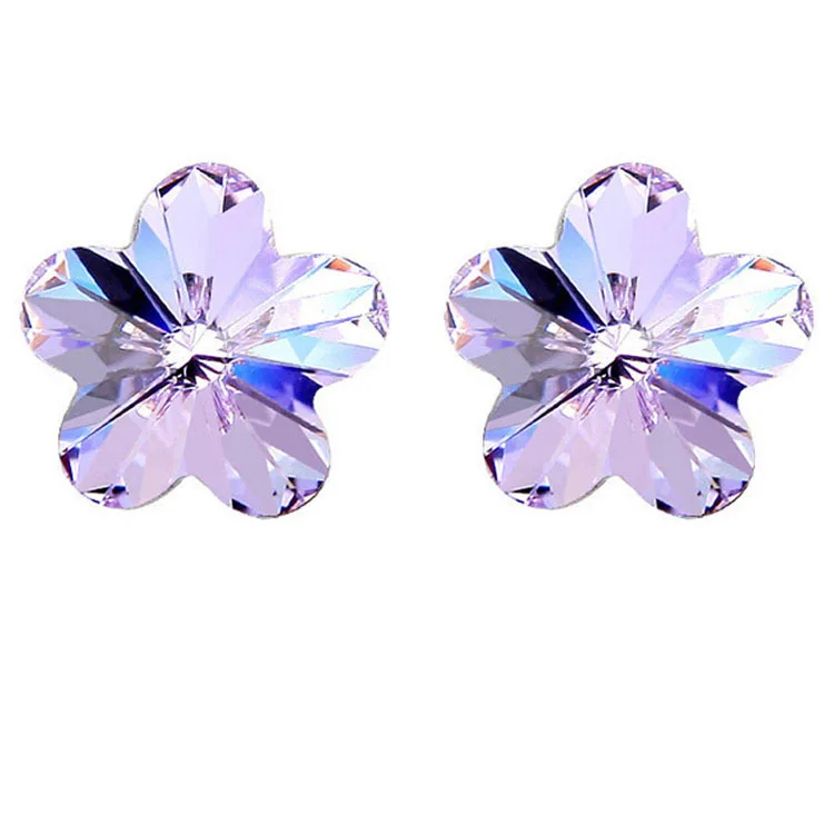 

2015 Free Shipping Women Flower Crystal Stud Earrings Made With Austria Crystal Elements Silver Plated