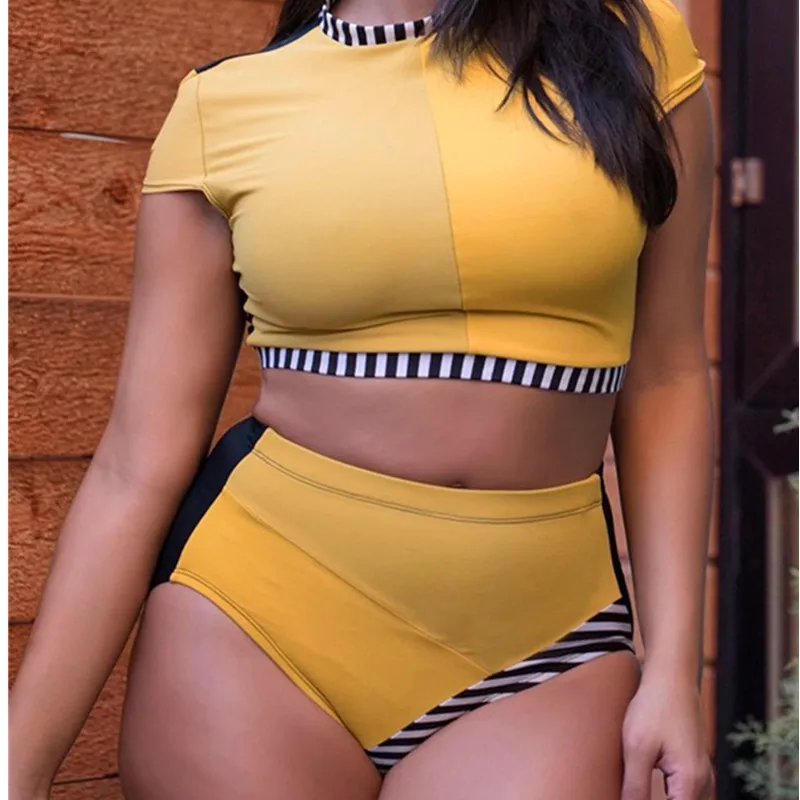 

Swimwear Women Plus Size Two 2 Pieces Large Fat Mujer Halter High Waist Brazilian Bikini set Push Up Bathing Swim Suit 2019 4XL