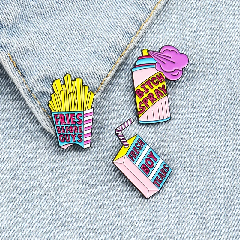 

Fresh Boy Tears Fries Before Guys Bitch Spray Pins Brooches for Women Girl Cute Enmal Pin Badges Denims Coat Jewelry