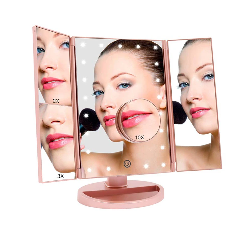 22 LED Touch Screen Light Makeup Mirror Table Desktop Makeup 1X/2X/3X/10X Magnifying Mirrors Vanity 3 Folding Adjustable Mirror