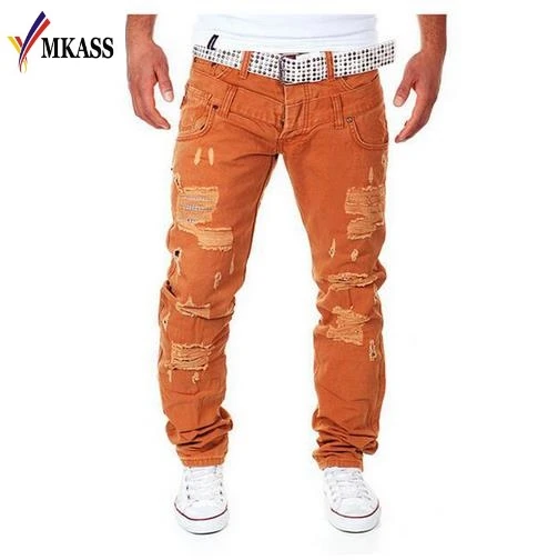 Новинка 2017 года осенние джинсы Для мужчин брендовая одежда одноцветное Цвет тонкий карандаш джинсовые штаны мужские Одежда высшего